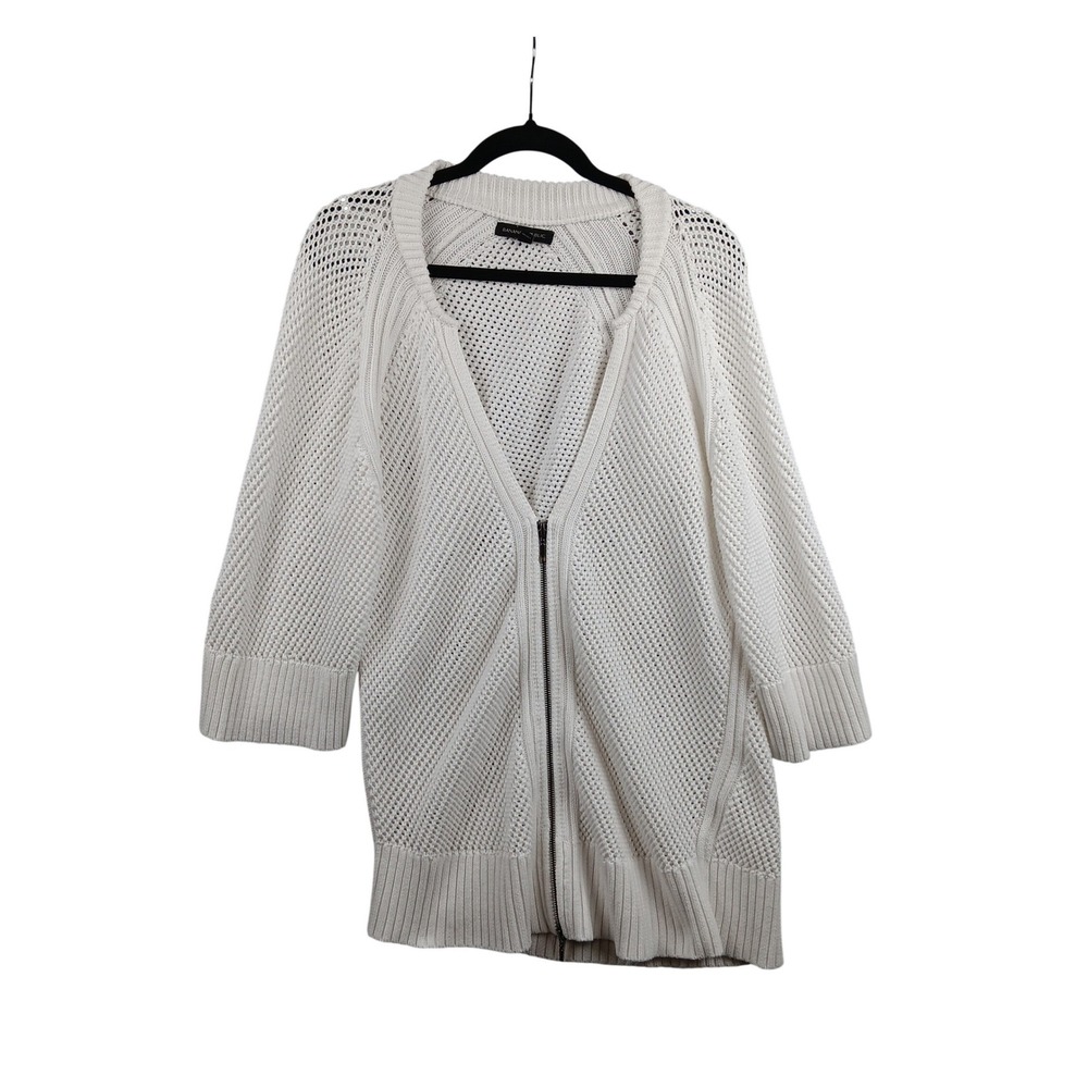 Banana Republic White Mesh Knit Zip Front Cardigan Sweater Women's Large